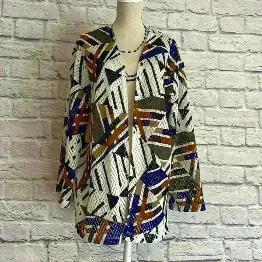 Alfred Dunner women’s cardigan open front geometric print 3/4 sleeves size S